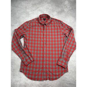 J Crew Shirt Mens Medium Red Gray‎ Plaid Button Down Long Sleeve Casual Cotton